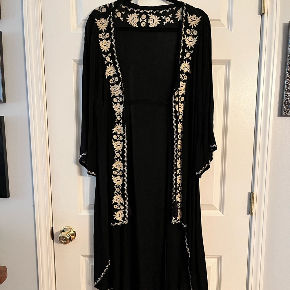 Black embroidered duster / coverup